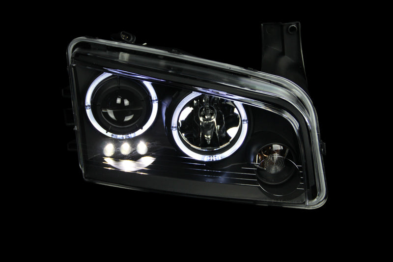ANZO 2006-2010 Dodge Charger Projector Headlights w/ Halo Black 121381