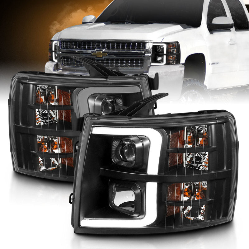 ANZO 07-13 Chevrolet Silverado 3500 Projector Headlights - Black Amber 111480