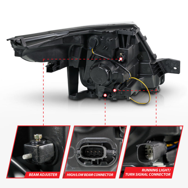 ANZO 11-15 Ford Explorer (w/Factory Halogen HL Only) Projector Headlights w/Light Bar Black Housing 111575