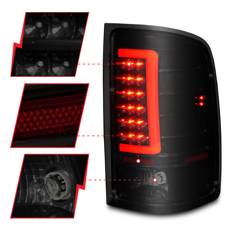 ANZO 2007-2013 GMC Sierra LED Tail Lights w/ Light Bar Black Housing Smoke Lens 311389