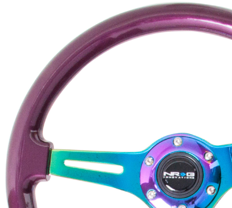 NRG Classic Wood Grain Steering Wheel (350mm) Purple Pearl Paint w/Neochrome 3-Spoke Center ST-015MC-PP