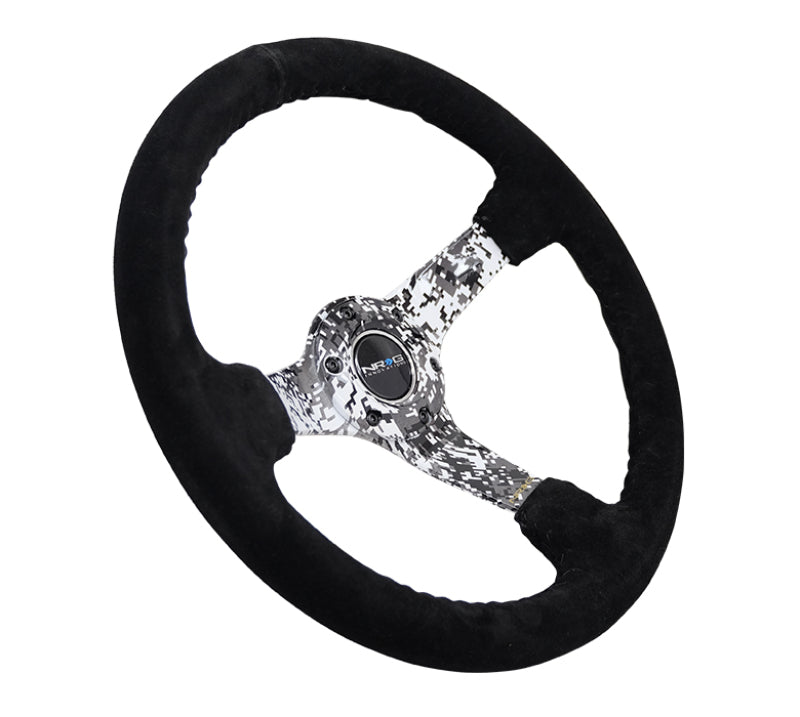 NRG Reinforced Steering Wheel (350mm / 3in. Deep) Blk Suede w/Hydrodipped Digi-Camo Spokes RST-036DC-S
