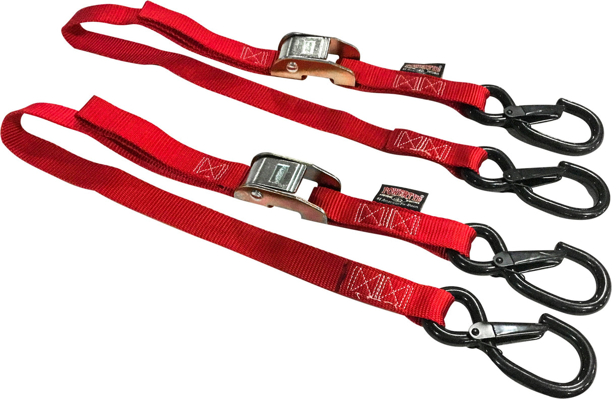 POWERTYE Tie-Down Cam Sec Hook Watercra Watercraft 1"X3' Red Pair 22031-S