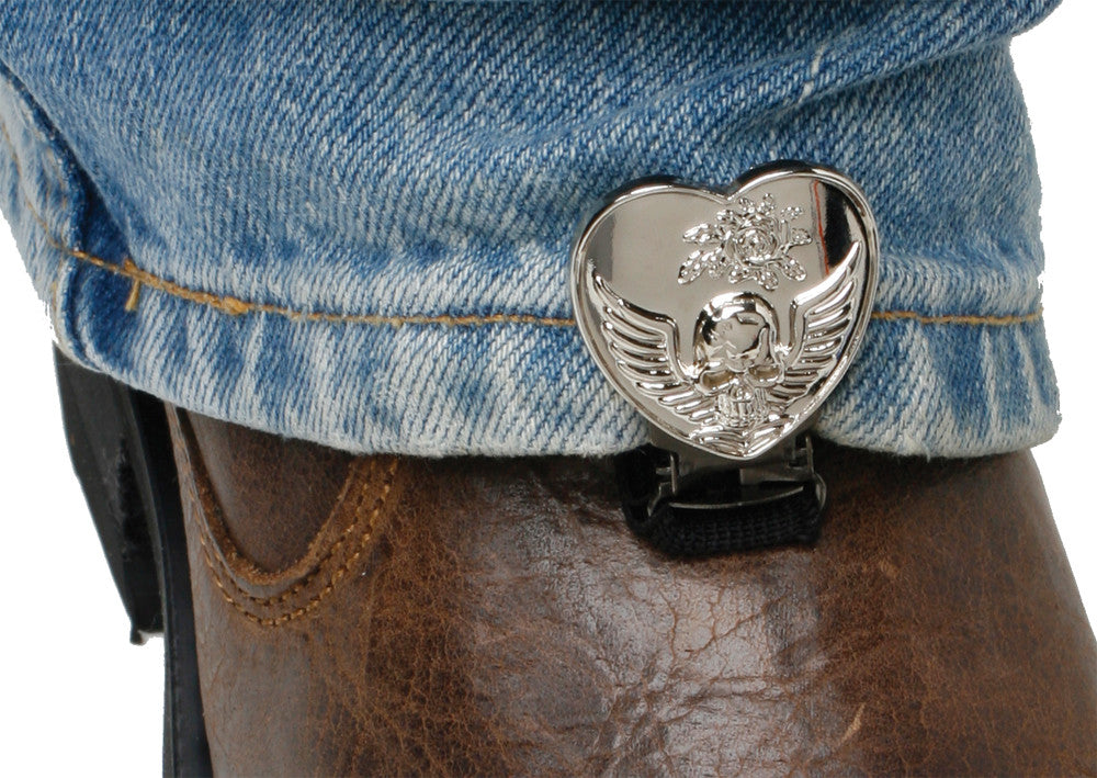 RYDER CLIPS Stirrup/Strap Boot Type (Heart/Skull Chrome) HSSC-FC