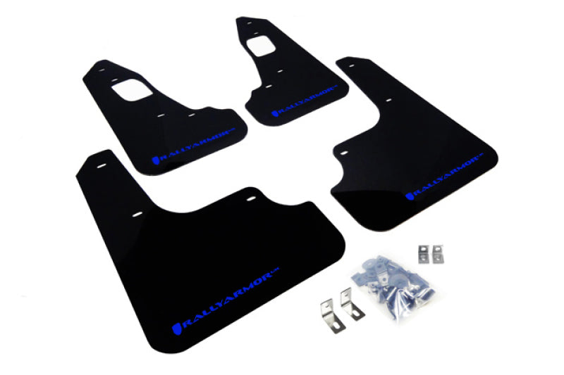 Rally Armor 2008+ Mitsubishi EVO X UR Black Mud Flap w/ Blue Logo MF10-UR-BLK/BL