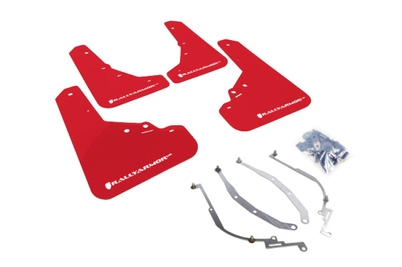 Rally Armor 12+ Fiat 500 (Pop/Sport/Lounge/Abarth) Red Mud Flap w/ White Logo MF25-UR-RD/WH