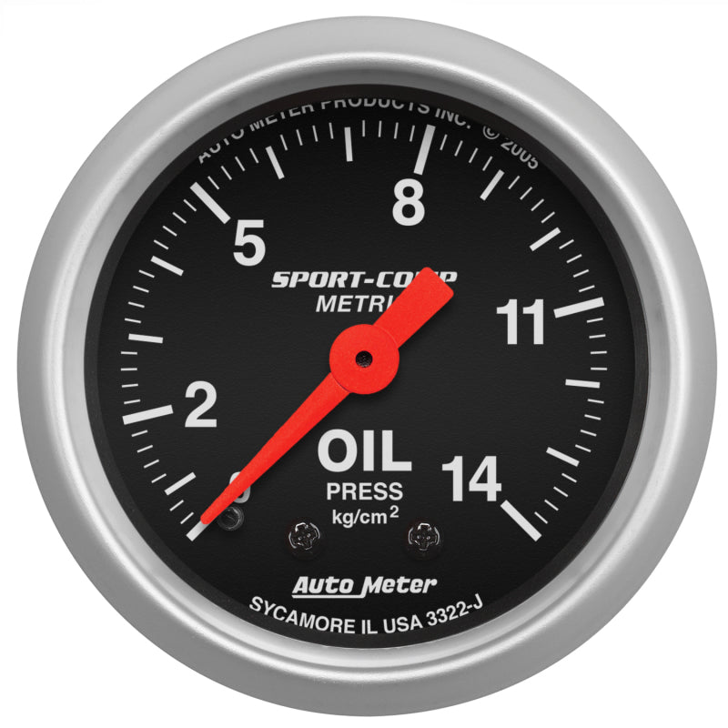 Autometer Sport Comp 52.4 mm Mechanical 0-14 Kg/ Cm2 Oil Pressure Metric Gauge 3322-J
