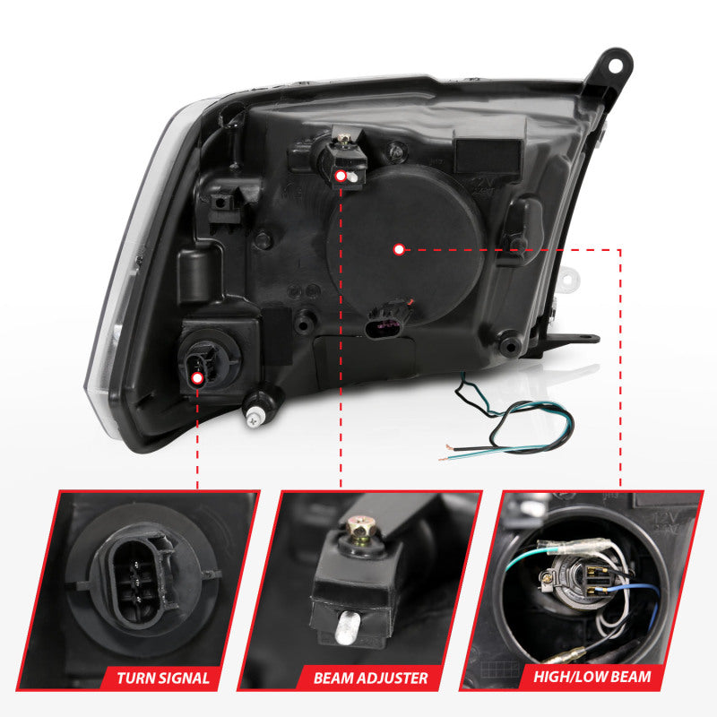 ANZO 09-18 Dodge Ram 1500 Plank Style Projector Headlights Chrome w/ Halo 111405