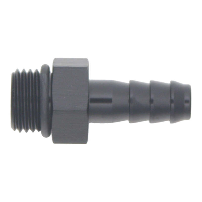 DeatschWerks 6AN ORB Male to 5/16in Male Triple Barb Fitting (Incl O-Ring) - Anodized Matte Black 6-02-0502-B
