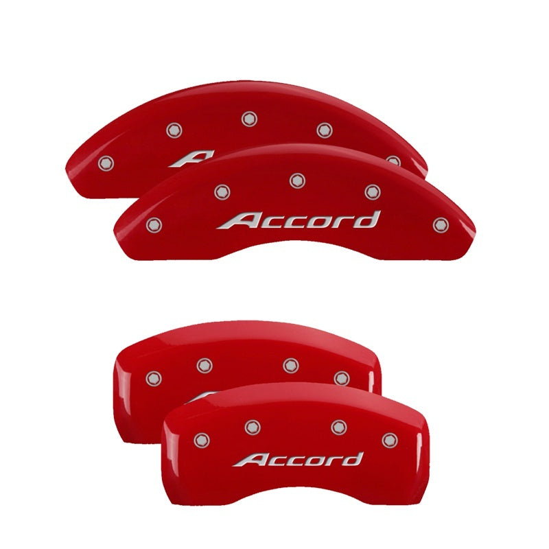 MGP 4 Caliper Covers Engraved Front & Rear MGP Red Power Coat Finish Silver Characters-Honda Accord 20225SACCRD