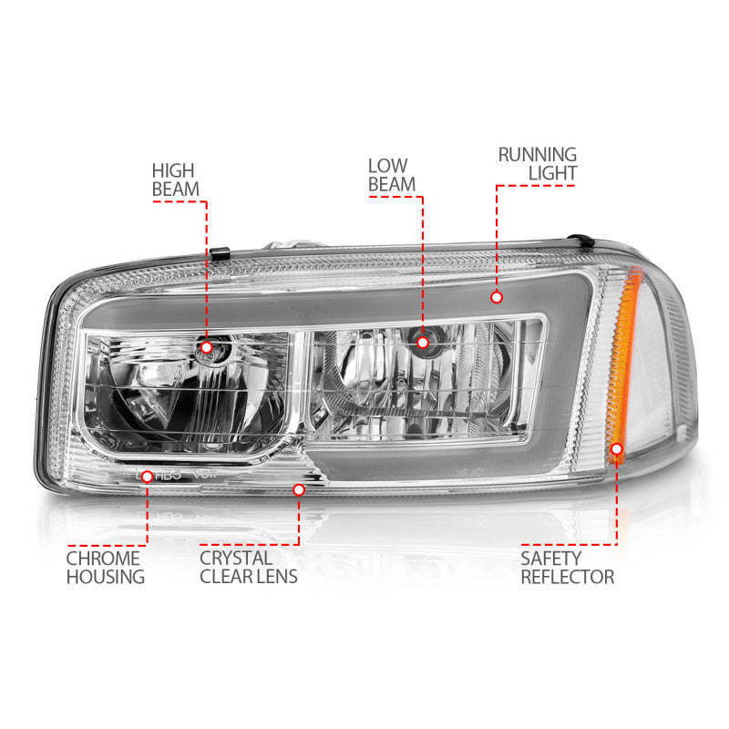 Anzo 99-17 GMC Sierra/Denali Headlights Chrome Amber (w/C Light Bars) 111523