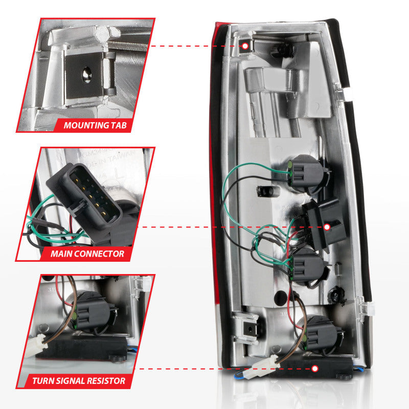 ANZO 1999-2000 Cadillac Escalade LED Taillights Chrome Housing Red/Clear Lens Pair 311346