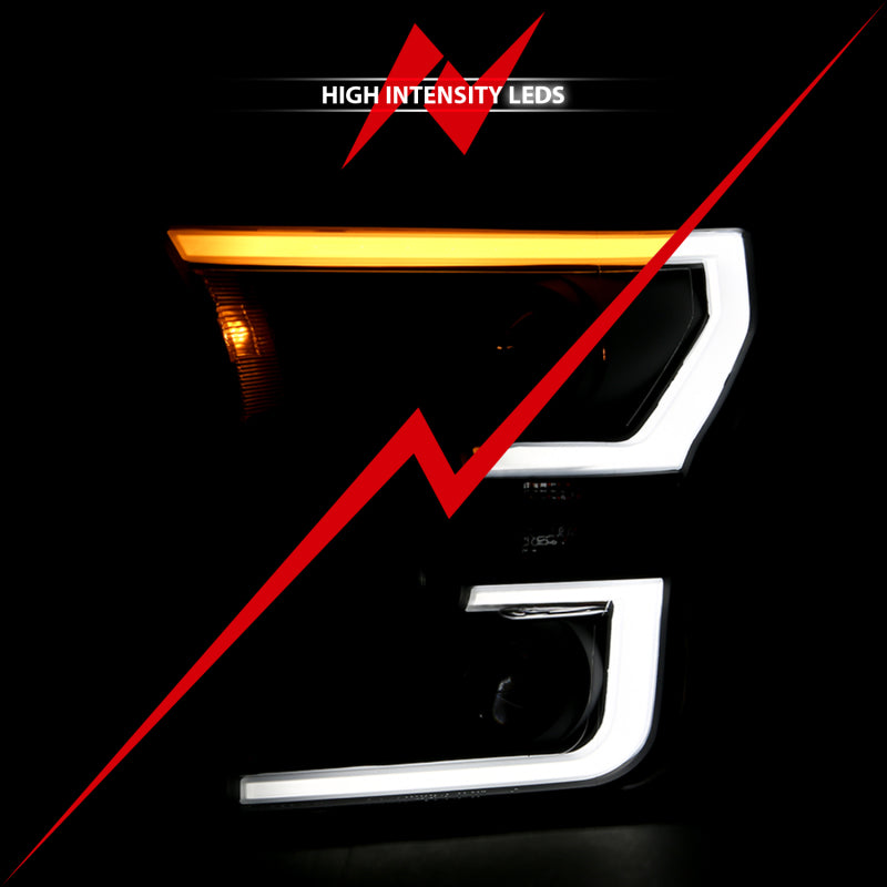 ANZO 2015-2017 Ford F-150 Projector Headlights w/ Plank Style Switchback Black w/ Amber 111357