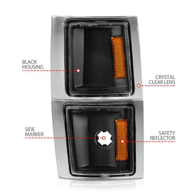 ANZO 1994-1998 Chevrolet Blazer Corner Lights Black Housing Clear Lens w/ Amber Reflector 521042