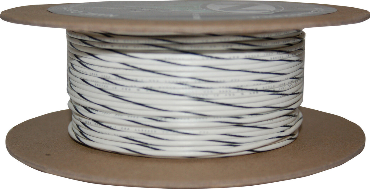 NAMZ CUSTOM CYCLE100' Spool 20-Gauge Wire (White/Black Stripe)NWR-90-100-20