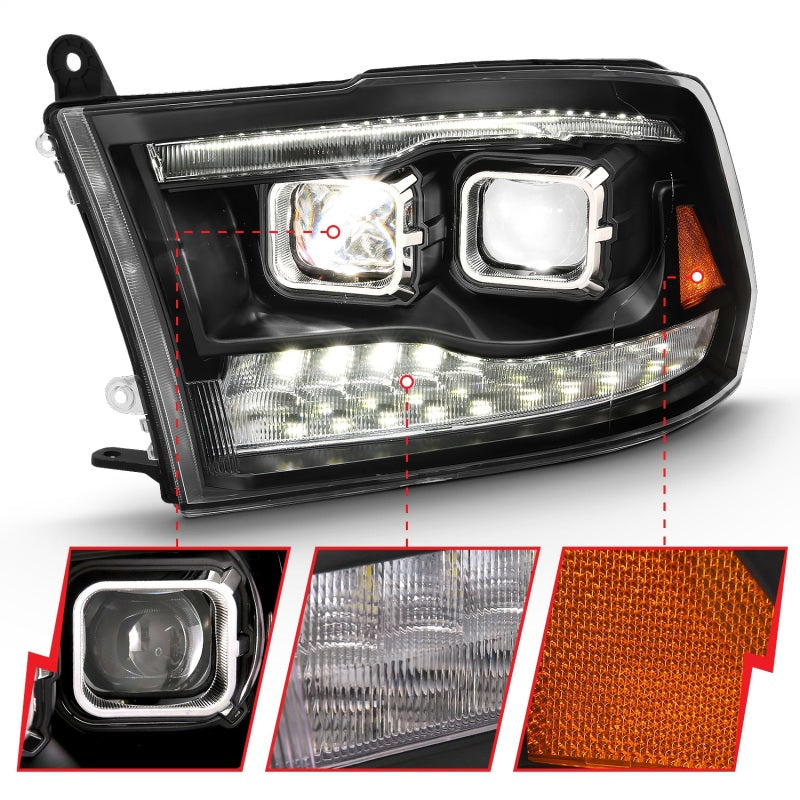 ANZO 2009-2018 Dodge Ram 1500 Led Projector Plank Style Switchback H.L Halo Black Amber (OE Style) 111464