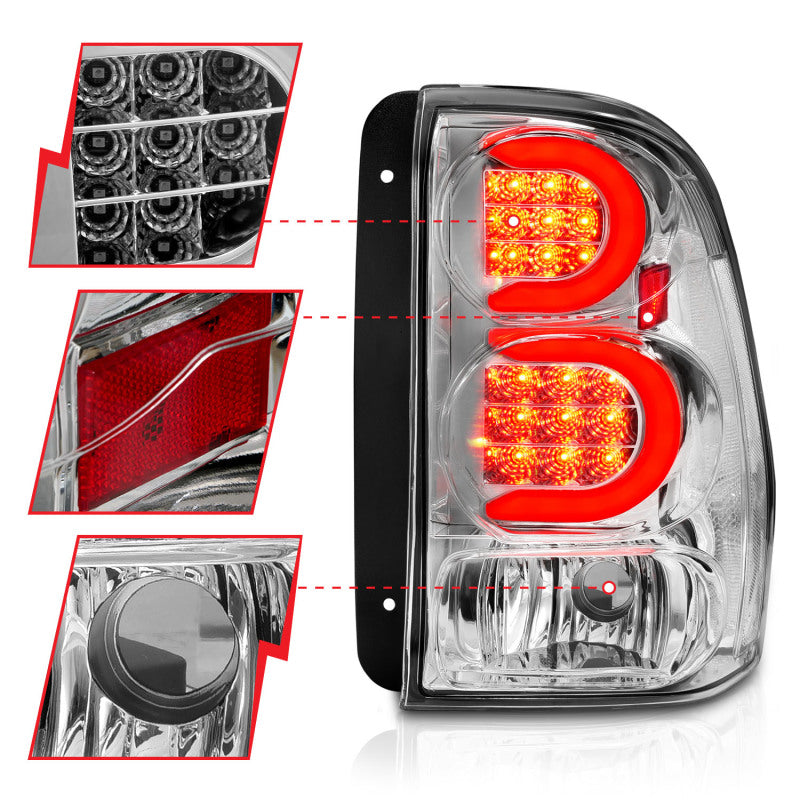 ANZO 2002-2009 Chevrolet Trailblazer LED Tail Lights w/ Light Bar Chrome Housing Clear Lens 311373