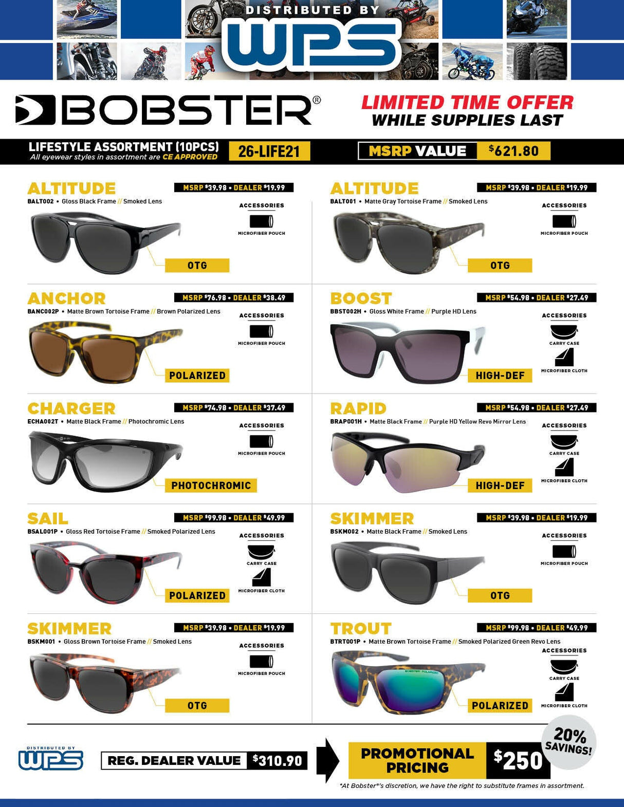 BOBSTER Lifestyle Glasses Prepack 10 Pair PPBOB21A
