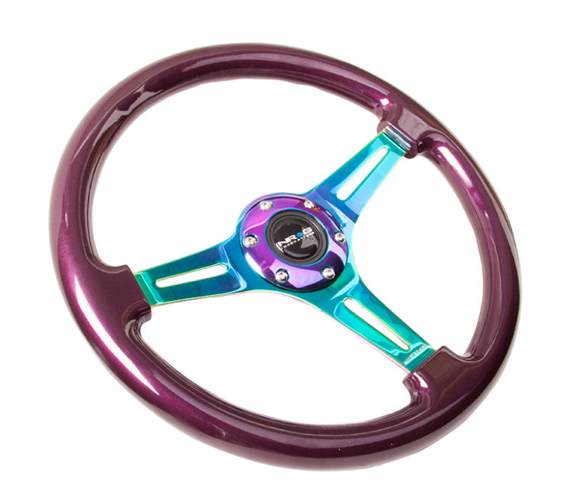 NRG Classic Wood Grain Steering Wheel (350mm) Purple Pearl Paint w/Neochrome 3-Spoke Center ST-015MC-PP