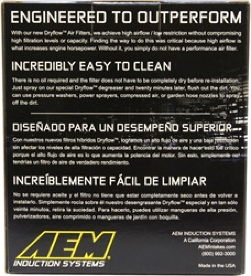AEM Dryflow 3in. X 5in. Round Tapered Air Filter 21-2031D-HK