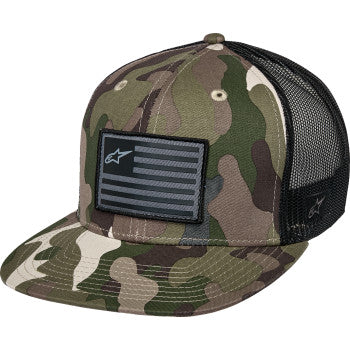 IN STOCK ALPINESTARS Flag Flat Trucker Hat - Camo Green/Black 1235-81960-6173-OS