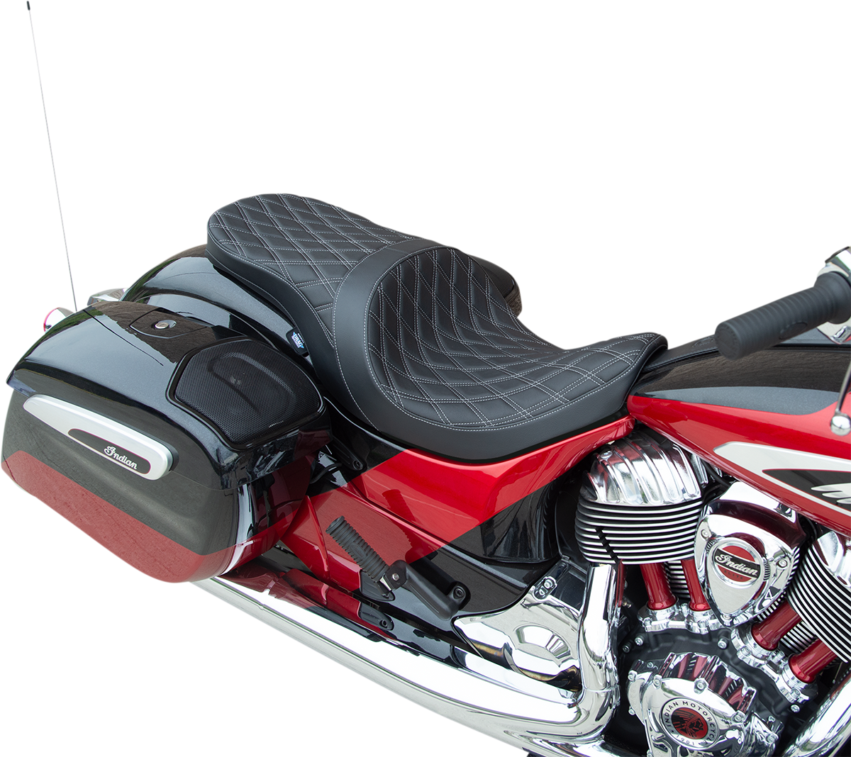 DRAG SPECIALTIES Asiento Touring de perfil bajo - Doble diamante - Costura plateada - Refelctivo solar - '14-'22 Indian 0810-2275
