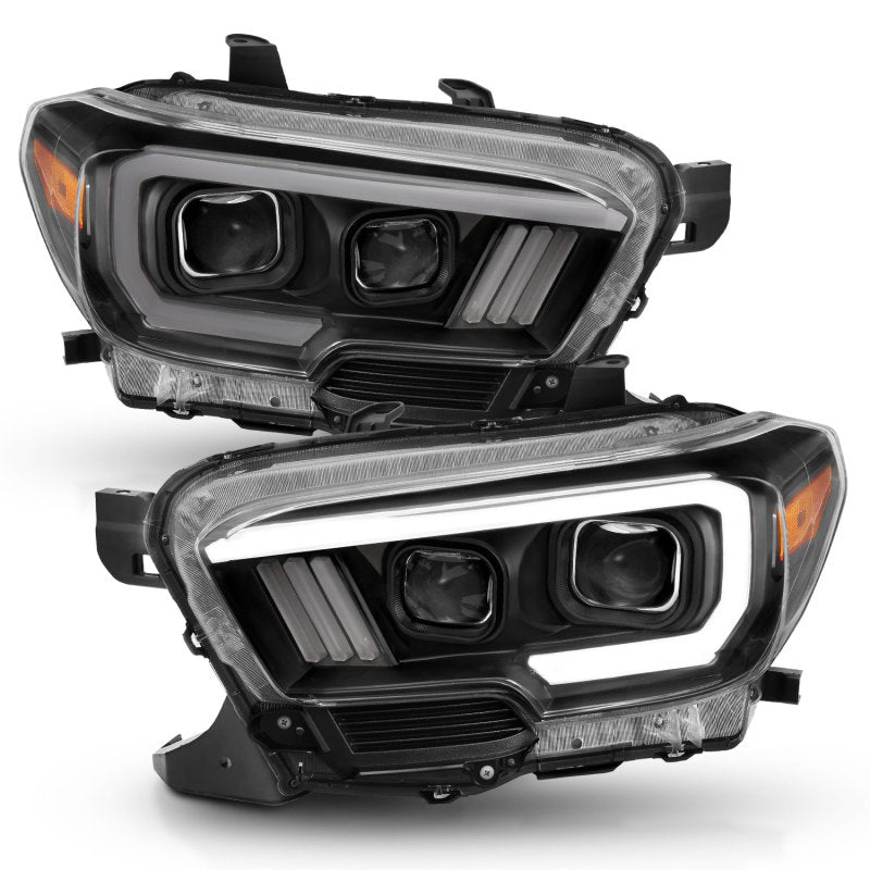 ANZO 2016-2017 Toyota Tacoma Projector Headlights w/ Plank Style Switchback Black w/ Amber w/ DRL 111397