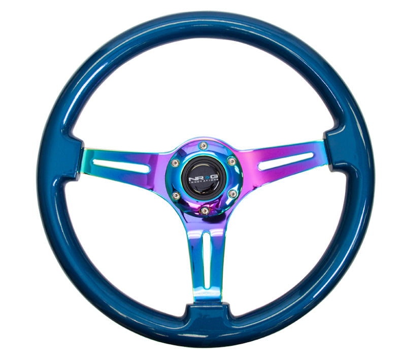NRG Classic Wood Grain Steering Wheel (350mm) Blue Pearl/Flake Paint w/Neochrome 3-Spoke Center ST-015MC-BL