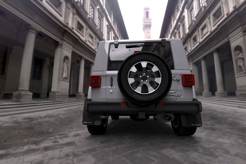 Rally Armor 18-22 Jeep JL Wrangler Black UR Mud Flap w/ White Logo MF54-UR-BLK/WH