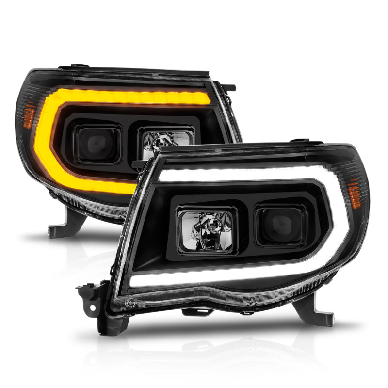 ANZO 05-11 Toyota Tacoma Projector Headlights w/Light Bar Switchback Black Housing 111564