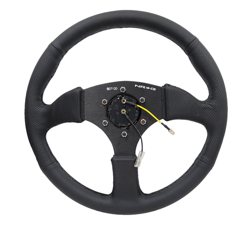 NRG Reinforced Steering Wheel (350mm / 2.5in. Deep) Blk Leather Comfort Grip w/5mm Matte Blk Spokes RST-023MB-R
