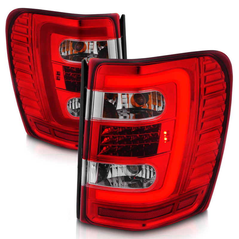 ANZO 1999-2004 Jeep Grand Cherokee LED Tail Lights w/ Light Bar Chrome Housing Red/Clear Lens 311396