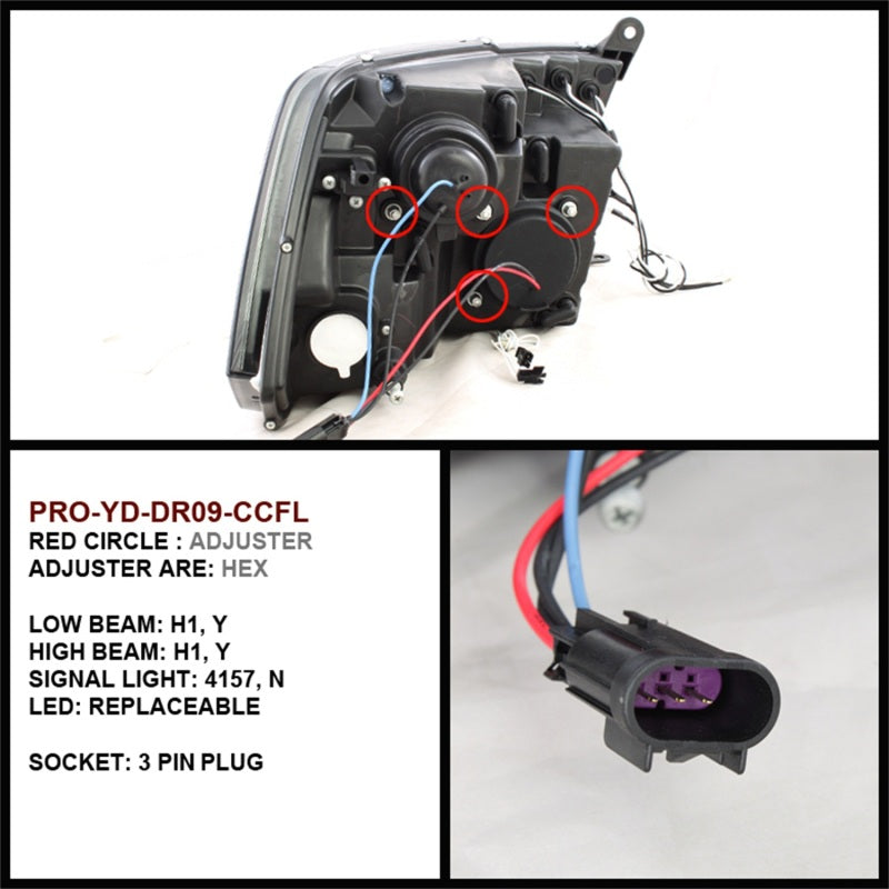 Spyder Dodge Ram 1500 09-14 Projector Headlights Halogen- CCFL Halo LED - Blk PRO-YD-DR09-CCFL-BK 5030320