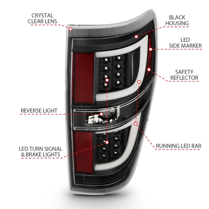 ANZO 2009-2013 Ford F-150 LED Taillights Black 311257