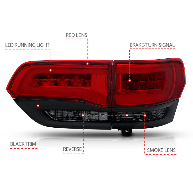 ANZO 2014-2016 Jeep Grand Cherokee LED Taillights Red/Smoke 311269