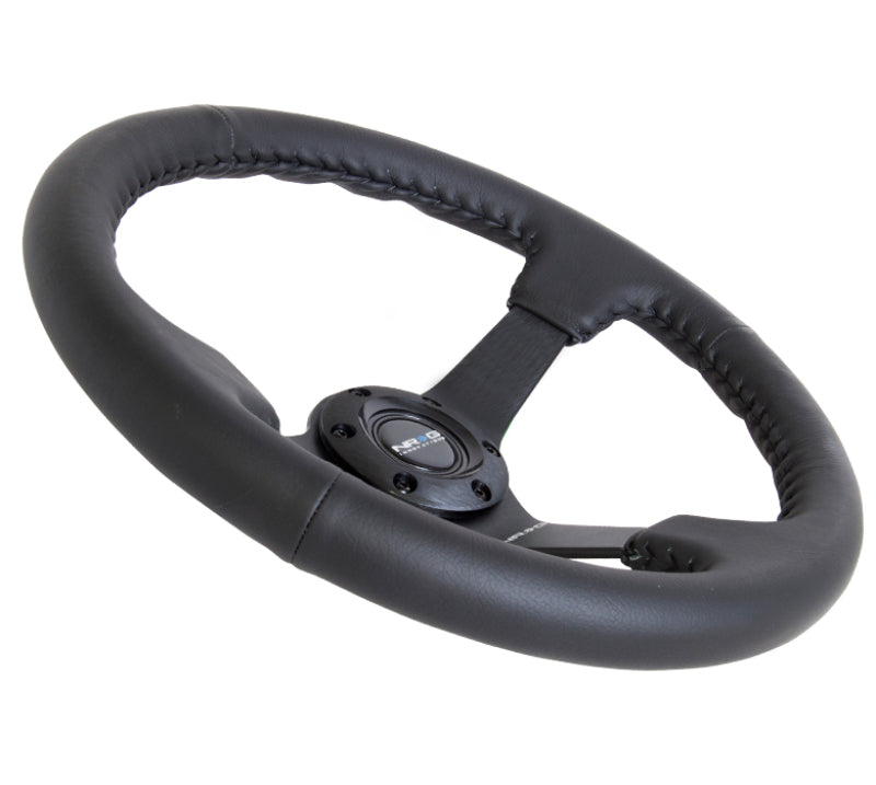 NRG Reinforced Steering Wheel (350mm / 3in. Deep) Bk Leather w/Bk BBall Stitch (Odi Bakchis Edition) RST-036MB-R