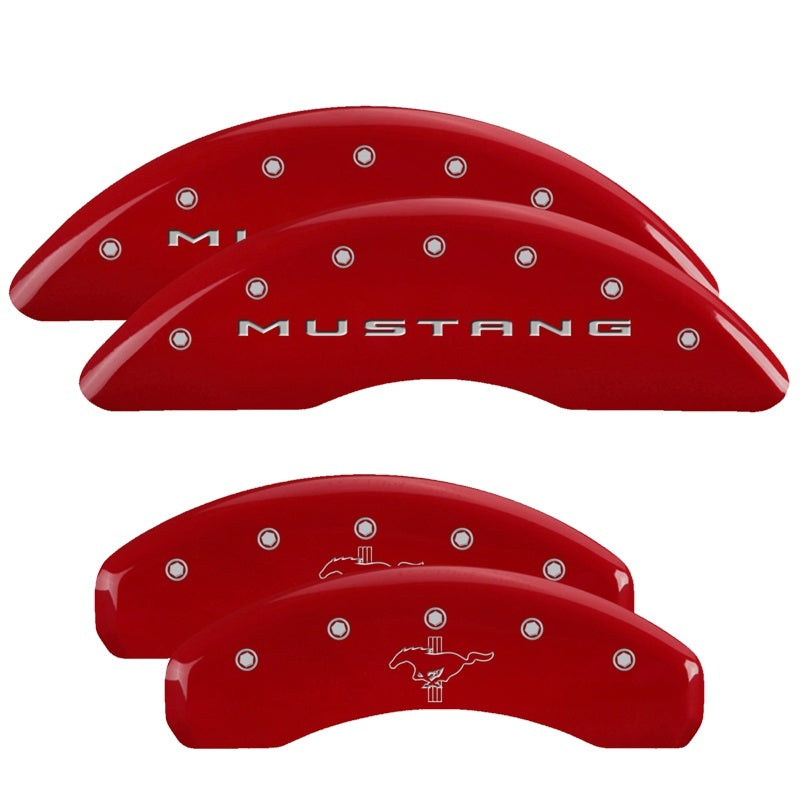 MGP 4 Caliper Covers Engraved Front 2015/Mustang Engraved Rear 2015/Bar & Pony Red/Silve 19in. Min 10204SMB2RD