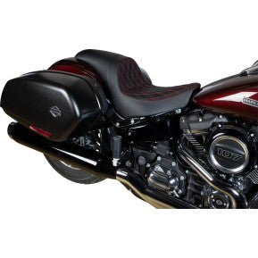DRAG SPECIALTIES Predator Seat - Double Diamond w/ Red Sitching - Vinyl - FLSB/FXLR '18-'23 0802-1519
