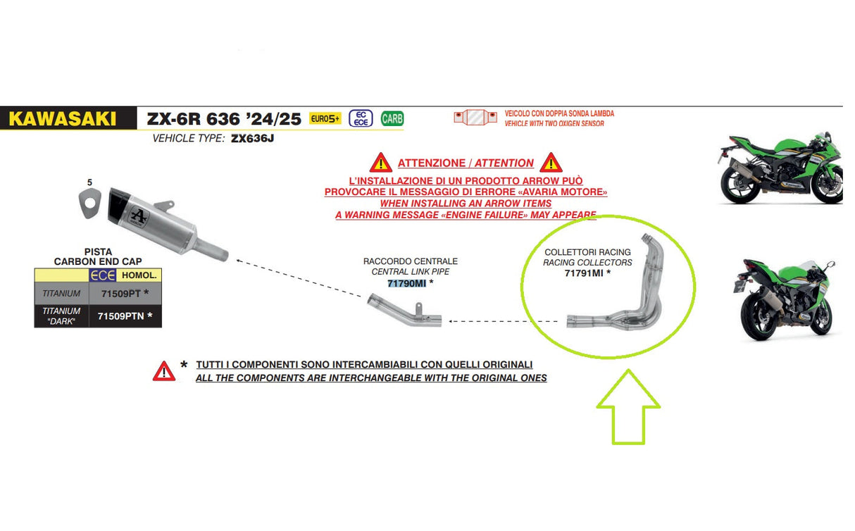 IN STOCK 71791MI Arrow header ZX-6R 636 2024- 2025 2026 Racing Collector Stainless Steel