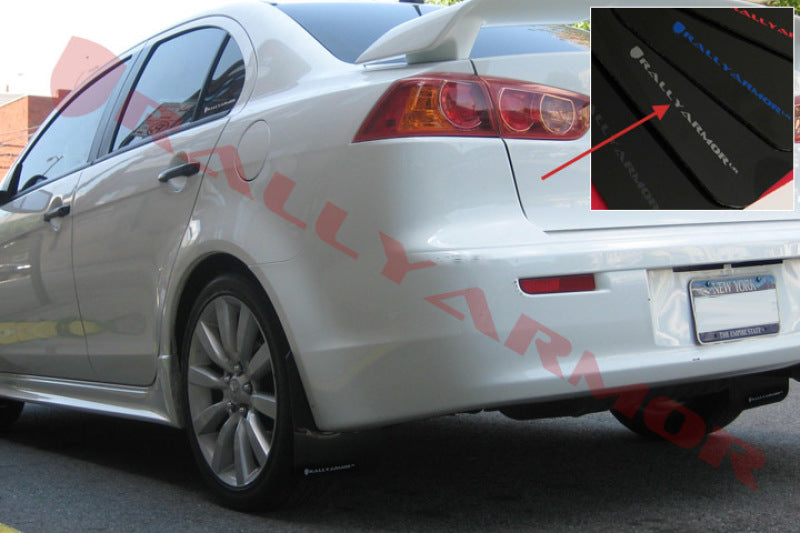 Rally Armor 2007+ Mitsubishi Lancer (doesnt fit Sportback) UR Black Mud Flap w/ Silver Logo MF8-UR-BLK/SIL