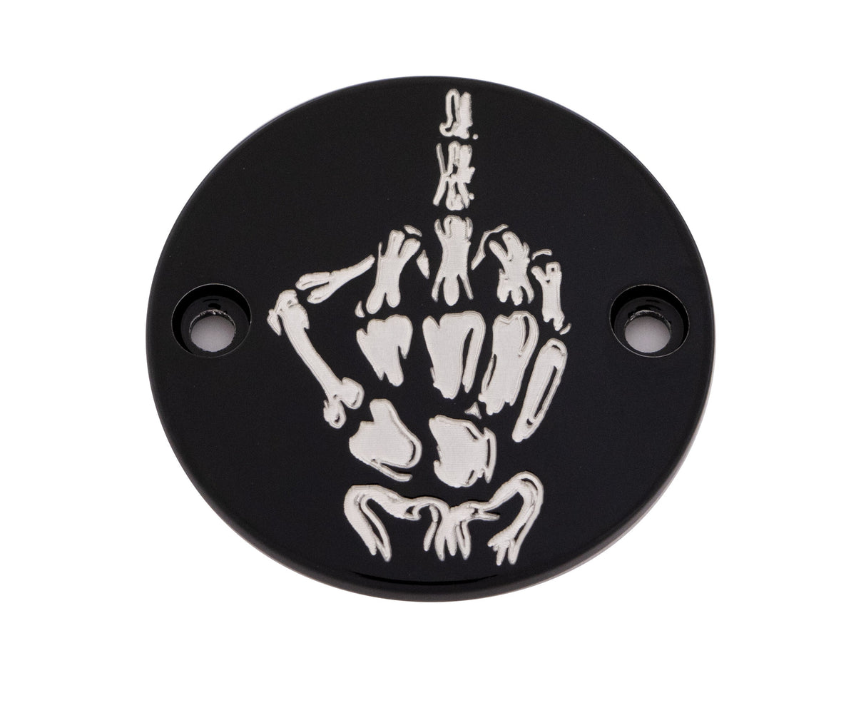 CUSTOM ENGRAVING M8 Timer Cover Bone Finger Black SKUL24-63BG