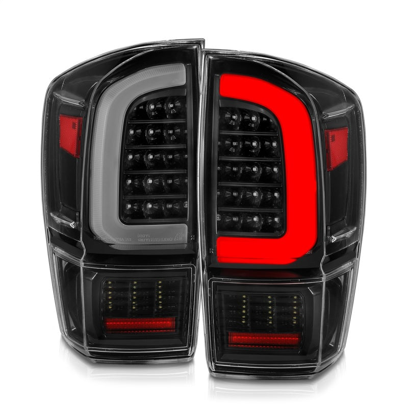 ANZO 16-21 Toyota Tacoma LED Tail Lights - w/ Light Bar Sequential Black Housing & Clear Lens 311400