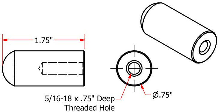TC BROS Radius Style Threaded 5/16-18 Long Length Steel Bungs 4/Pk 104-0077