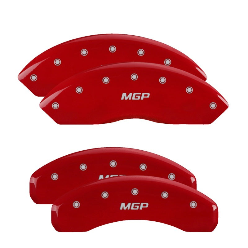 MGP 4 Caliper Covers Engraved Front & Rear Lightning Red finish silver ch 10021SLTGRD
