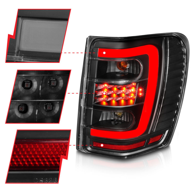 ANZO 1999-2004 Jeep Grand Cherokee LED Tail Lights w/ Light Bar Black Housing Clear Lens 311394