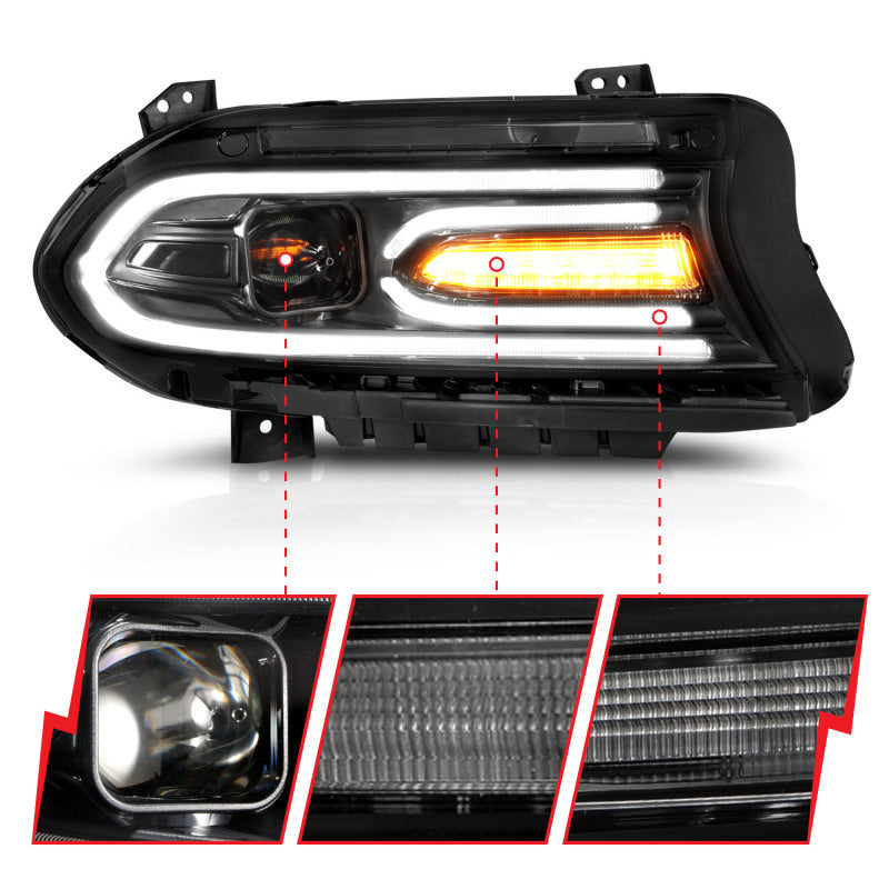 ANZO 2015-2018 Dodge Charger Projector Headlights Plank Style Black 121559
