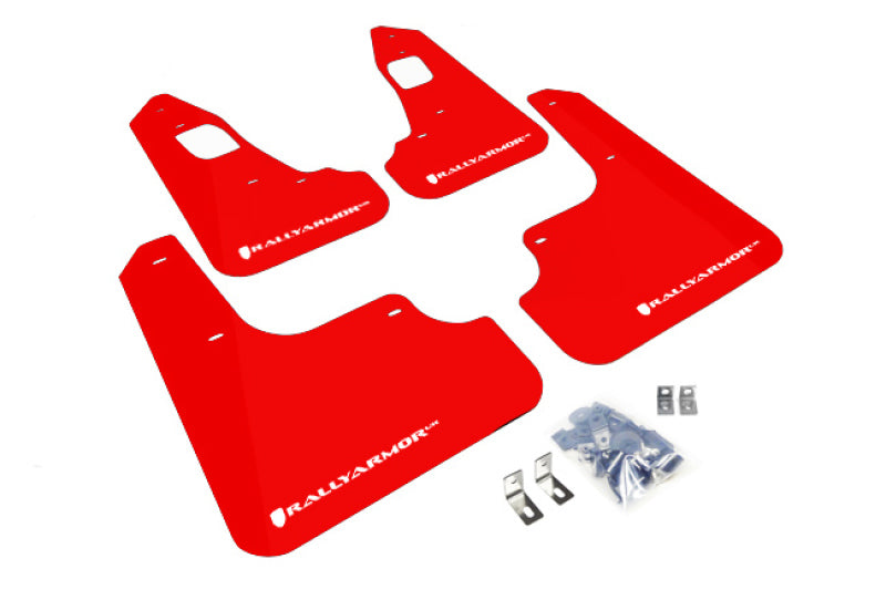 Rally Armor 08-17 Mitsubishi EVO X Red UR Mud Flap w/ White Logo MF10-UR-RD/WH