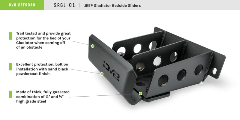 DV8 Offroad 2019+ Jeep Gladiator Bedside Sliders SRGL-01