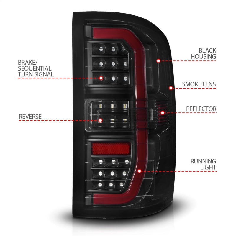 ANZO 14-18 GMC Sierra 1500 Full LED Taillights Black Housing Smoke Lens (w/C Light Bars) 311465