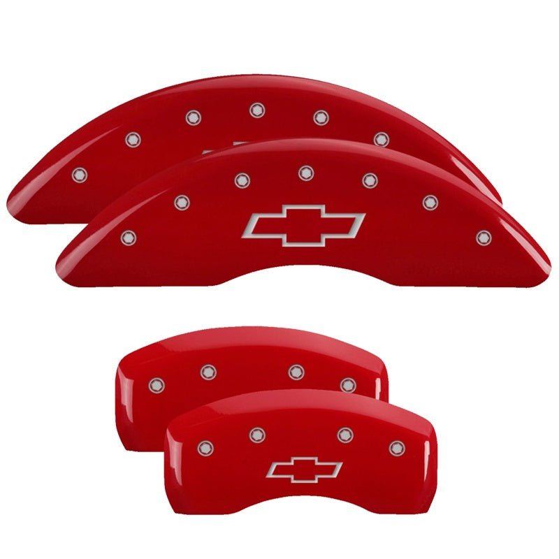 MGP 4 Caliper Covers Engraved Front & Rear Bowtie Red Finish Silver Char 2018 Chevrolet Traverse 14250SBOWRD